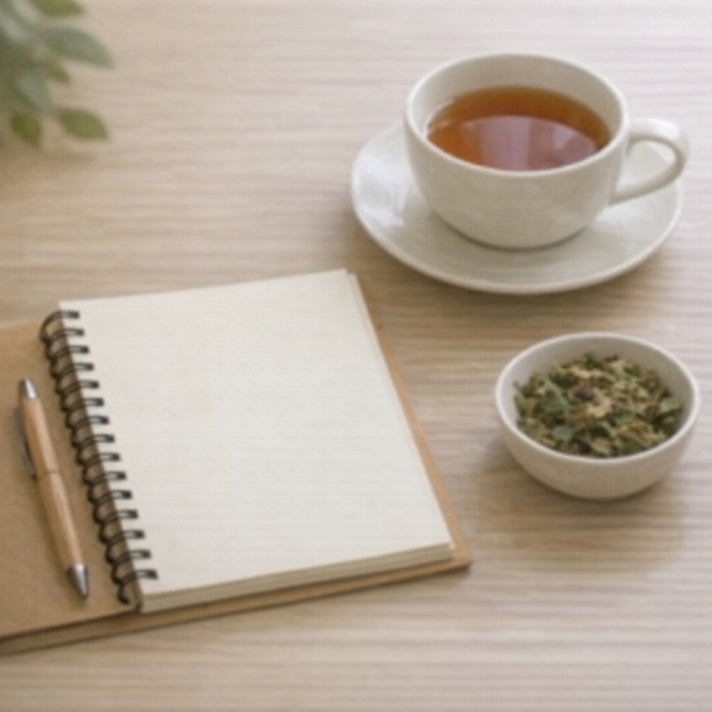 Calm desk with notes and natural elements